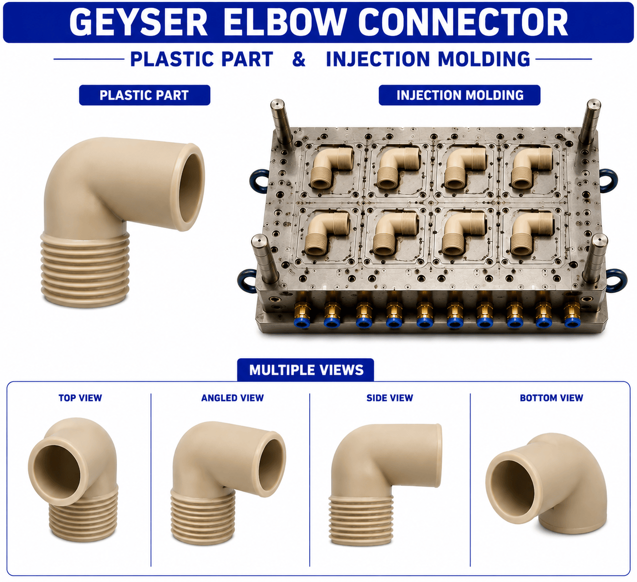 Geyser Plastic Elbow Connector Mould and Moulding Service